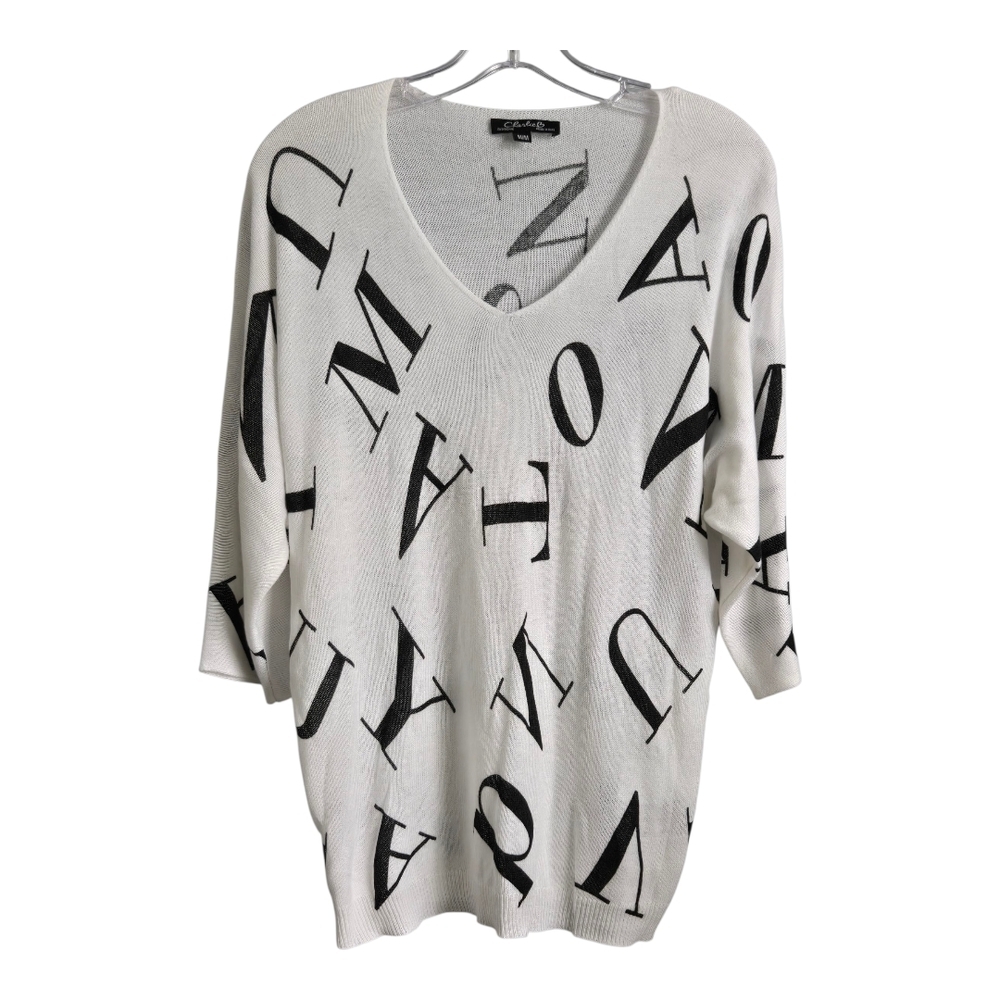CHARLIE B Black and White Graphic Oversized Tunic, Medium